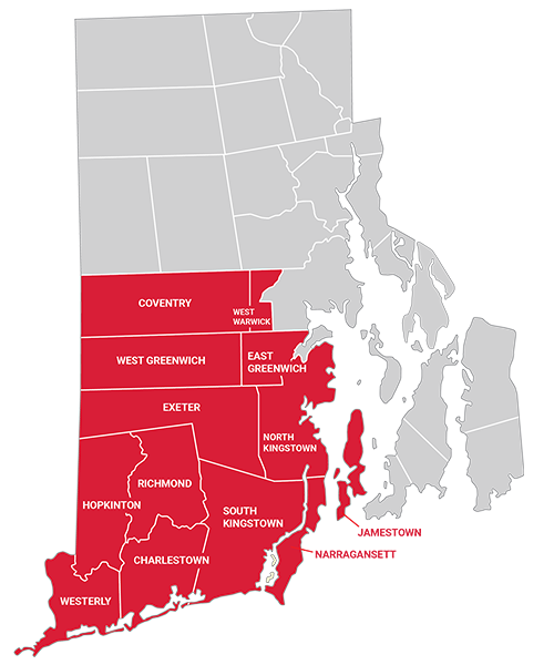 HVAC and Oil Delivery Area Map for Smithco Oil in Rhode Island